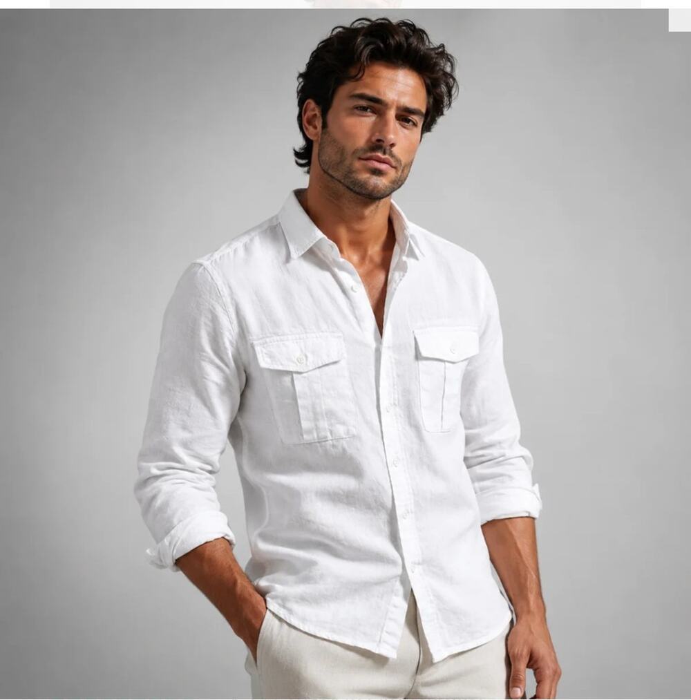 ouku Men's White Long Sleeve Button-Up Shirt XL Solid Point Collar
